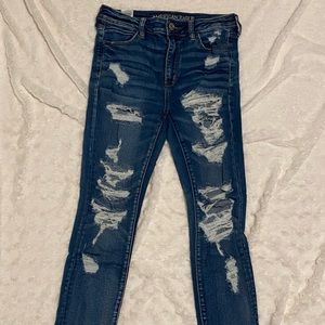 american eagle distressed high waist skinny jeans